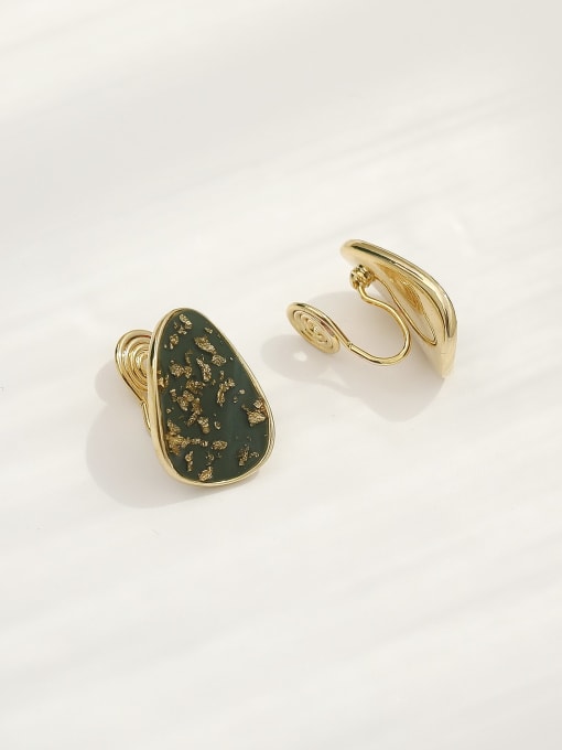 Dark green [Ear Clip] Brass Enamel Geometric Bohemia Clip Trend Korean Fashion Earring